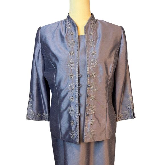 Jessica Howard 2- piece Formal Dress w/ Embellished Jacket Mandarin Collar 10P - Picture 3 of 11